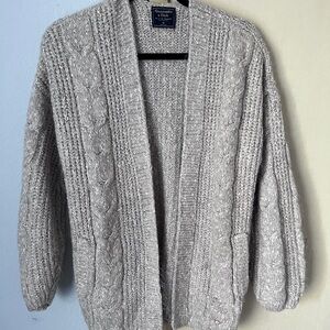 Abercrombie & Fitch Beige Cable Knit Cardigan Sweater